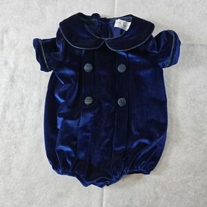 Henry Duvall Blue Velvet Bubble Romper Baby 0-6 Months Sailboat Peter Pan